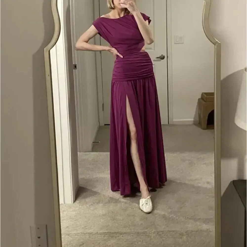 Tanya Taylor Magenta Ruched Gown SIZE 4 Cut Out Asymmetric Slit Designer $600 - Picture 12 of 12